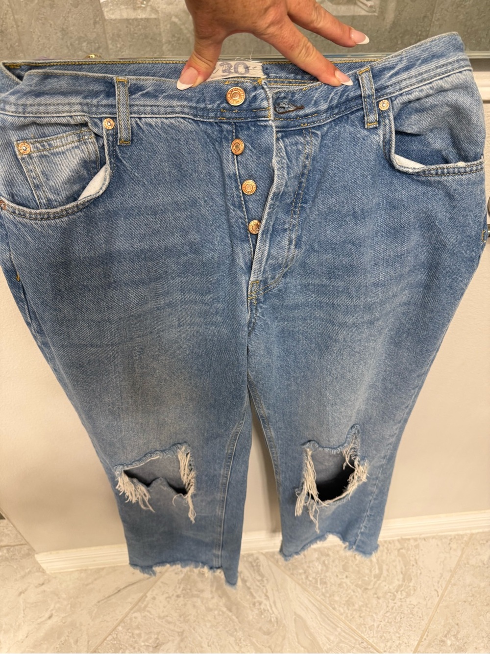 We The Free Light Blue Distressed Straight-Leg Jeans